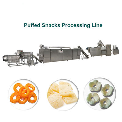 เครื่องกรอบพัฟข้าวโพดขนมขบเคี้ยวสกรูคู่ถั่วเหลือง Extruder วัสดุสแตนเลส